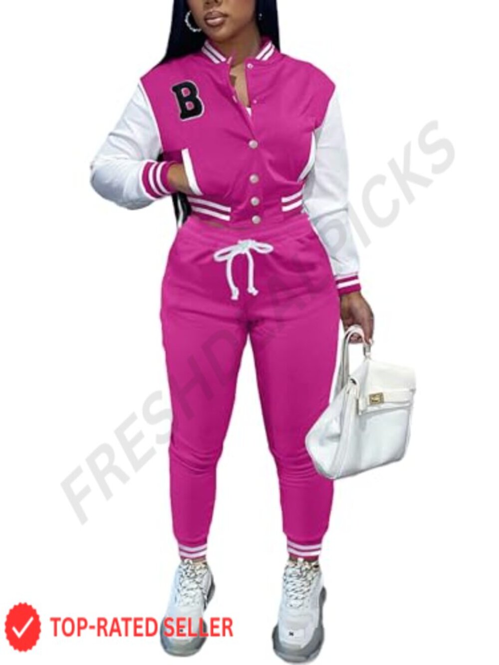 Women's Two Piece Tracksuit Cropped Varsity Jacket Jogger Set